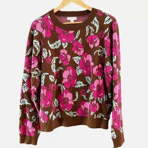 NWT CHARTER CLUB Winter Cottage Floral Sweater XL Crewneck Pink Brown Multicolor